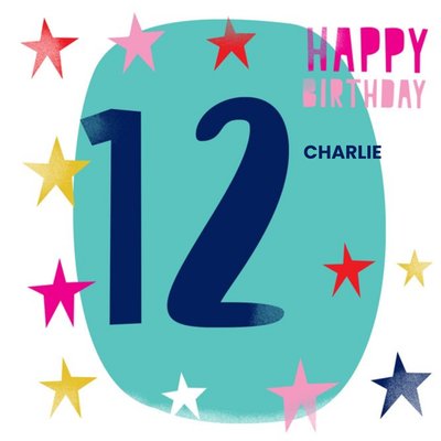 Circle And Stars Large 12 Birthday Card