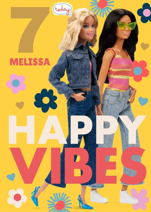 Barbie Doll Happy Vibes Fun Bright 7th Birthday Card