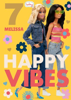 Barbie Doll Happy Vibes Fun Bright 7th Birthday Card