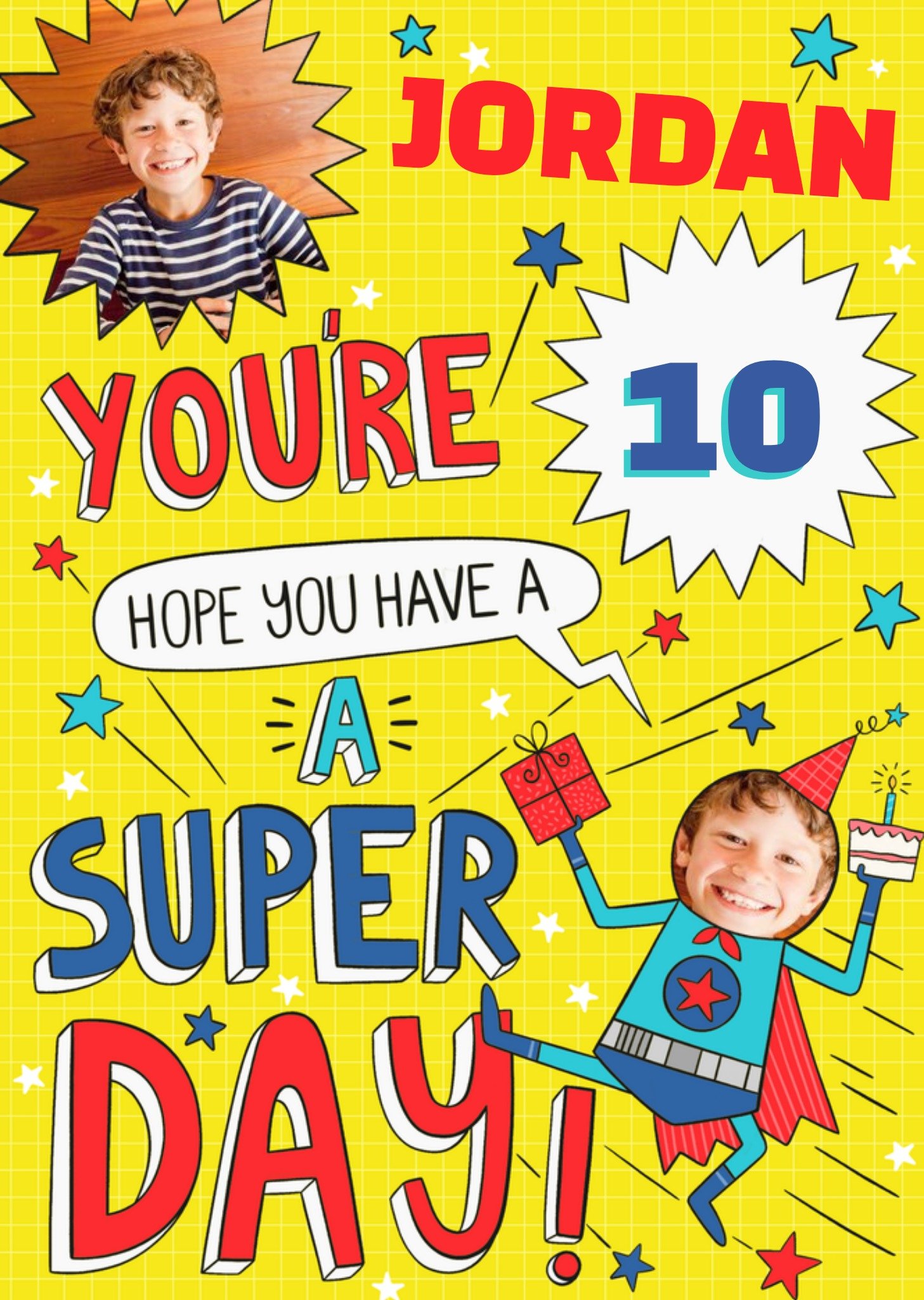 Moonpig Bright Colourful Illustrated Super Hero Photo Upload Birthday Card