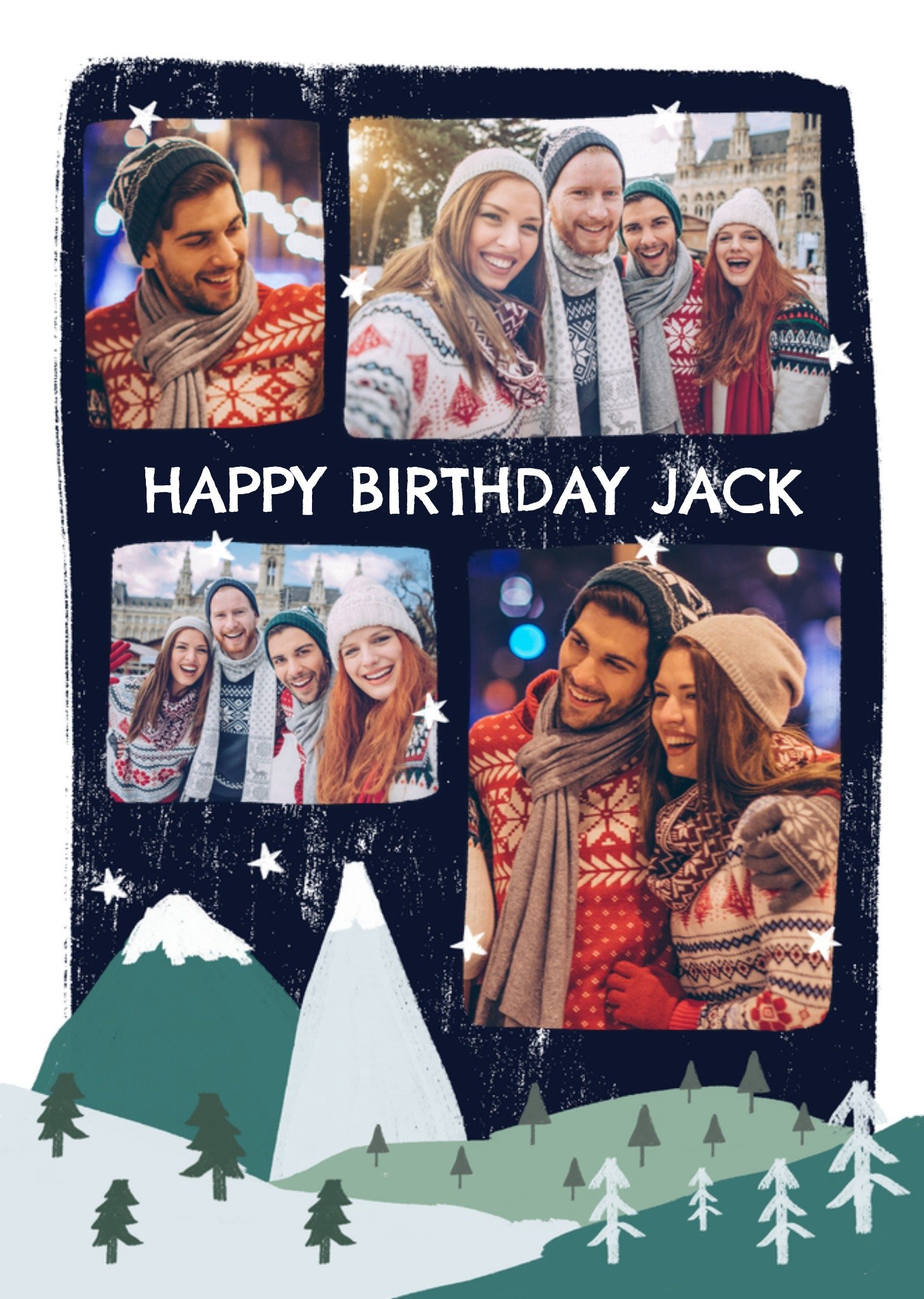 Moonpig Cool Textured Print Effect Winter Mountain Landscape Photo Upload Birthday Card