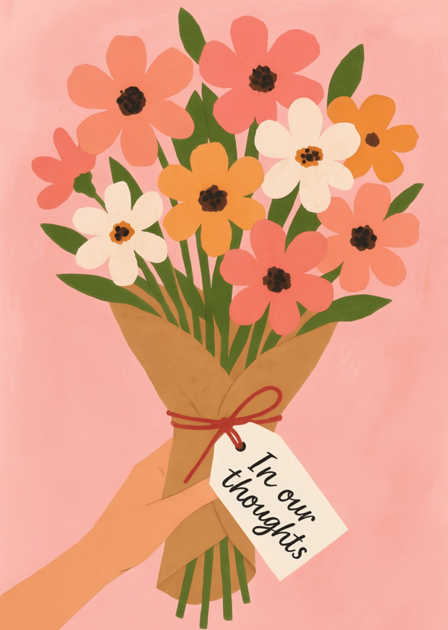 Moonpig In Our Thoughts Illustrated Bouquet Thinking Of You Card