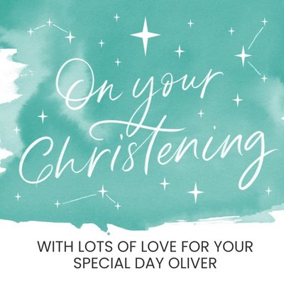 Starry Typographic Customisable Christening Card