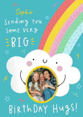 Cute Kawaii Rainbow Big Birthday Hugs Card By Jess Moorhouse