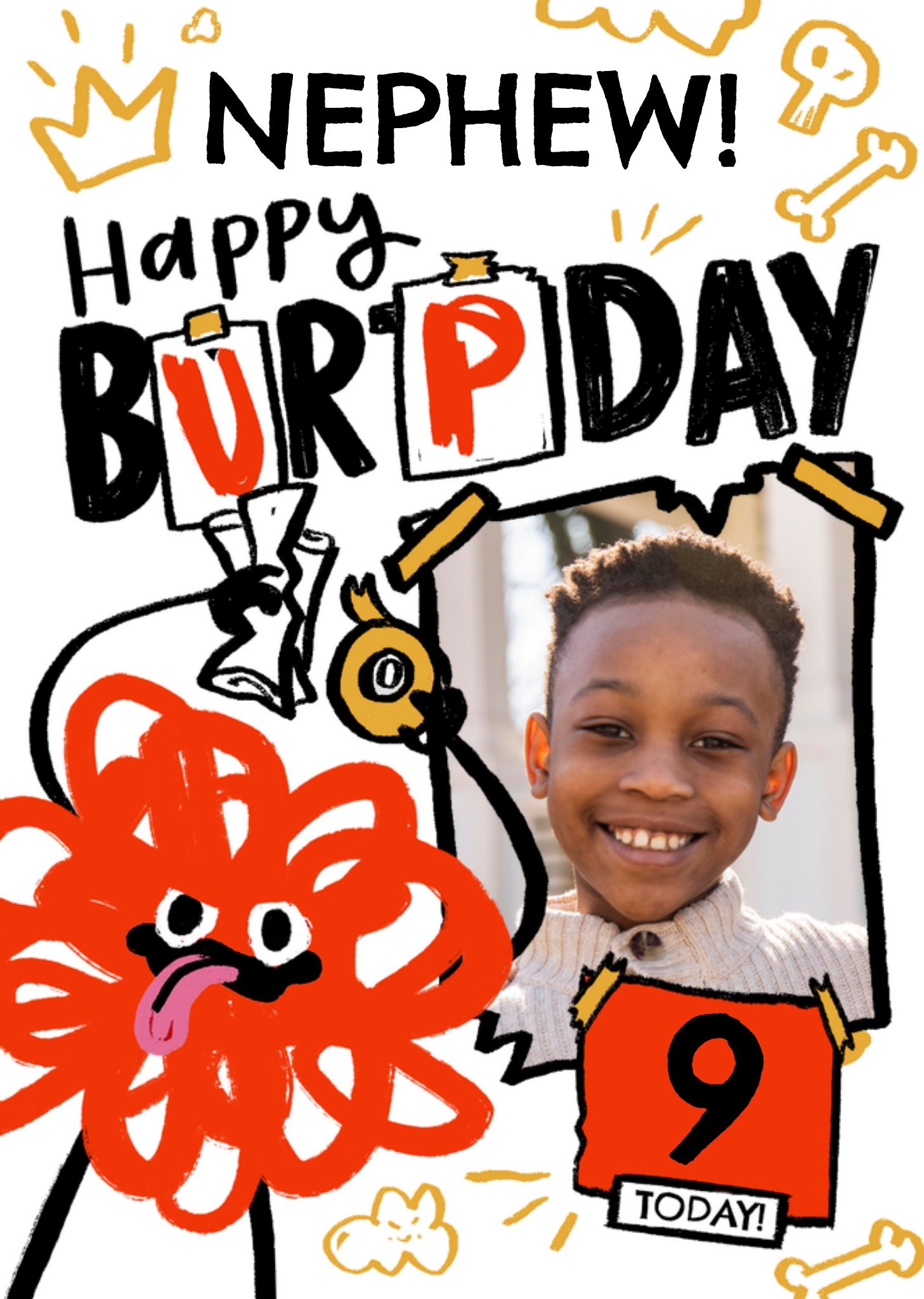 Moonpig Chaotika Scribble Monster Nephew Happy Burpday 9 Today Photo Upload Birthday Card