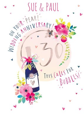 30th Pearl Wedding Anniversary Champagne Card