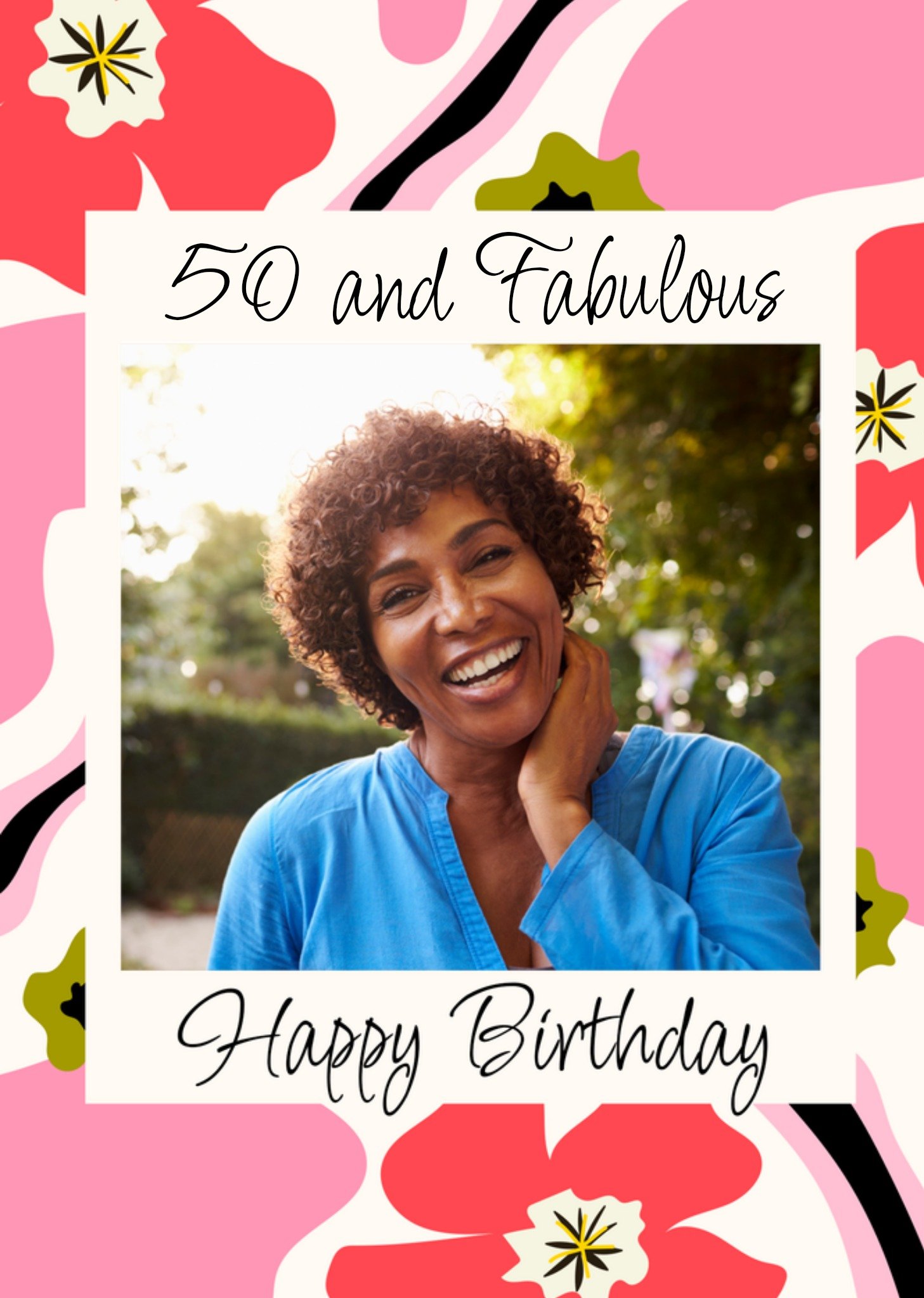 Moonpig 50 And Fabulous Floral Photo Upload Birthday Card