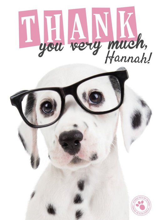 Studio Pets Glasses Personalised Text Thank You Card