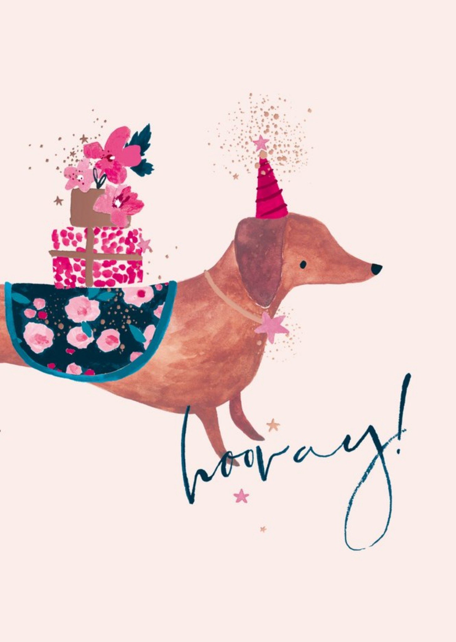 Moonpig Sausage Dog With Hat Presents Cute Card