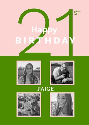 Featuring A Two Tone Design With four Photo Frames 21st Birthday Photo Upload Card