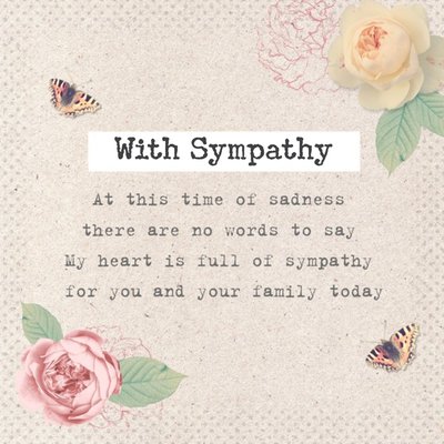 At This Time Of Sadness Butterflies And Roses Personalised With Sympathy Card