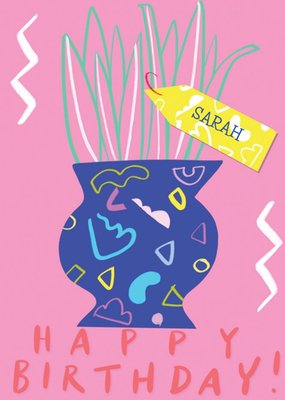 Retro Illustration Of A Plant Pot Birthday Card