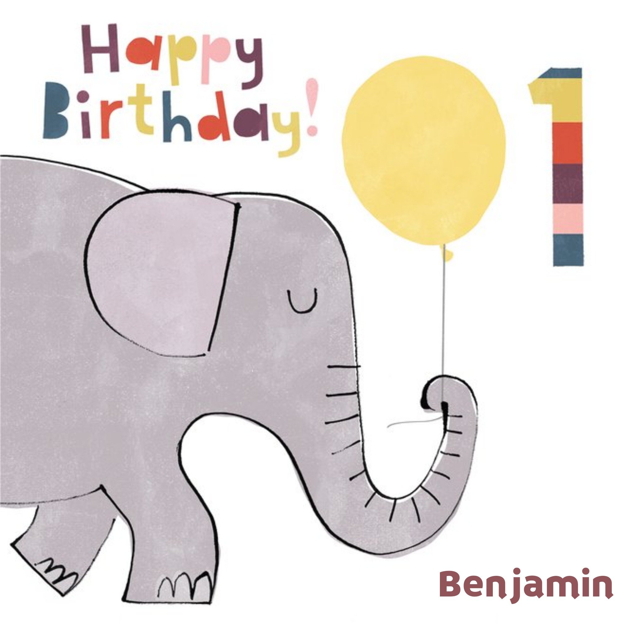 Moonpig Cartoon Elephant Personalised Happy 1st Birthday Card