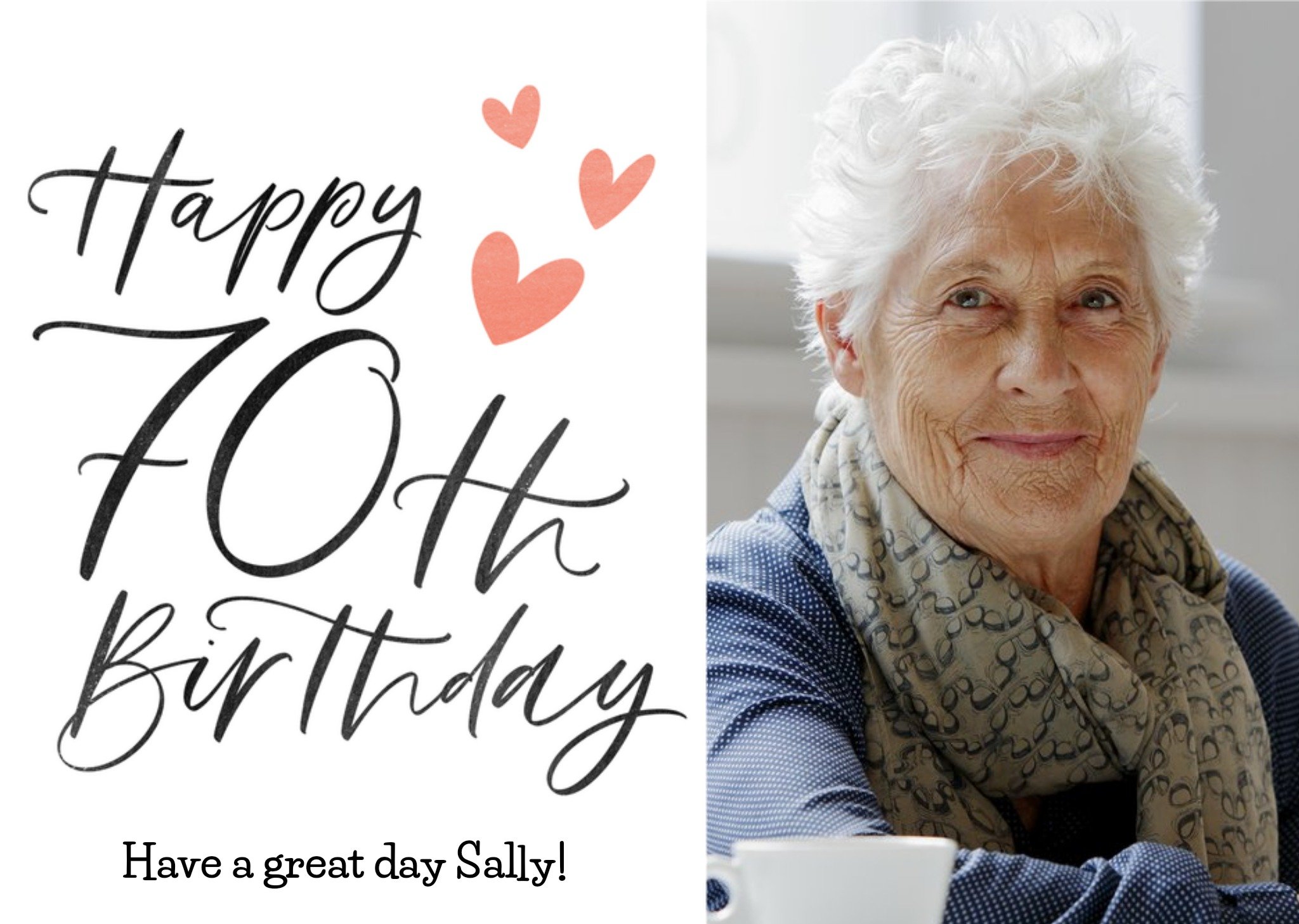 Moonpig Typographic Calligraphy 70th Birthday Photo Upload Card