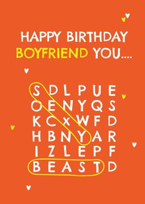 Scribbler Happy Birthday Boyfriend You Sexy Beast Typographic Word Search Card