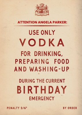 Personalised Name Use Vodka Only For The Following Occasions Birthday Card