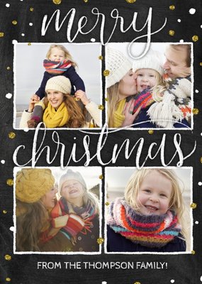 Black And Gold Spots Photo Grid Personalised Christmas Card