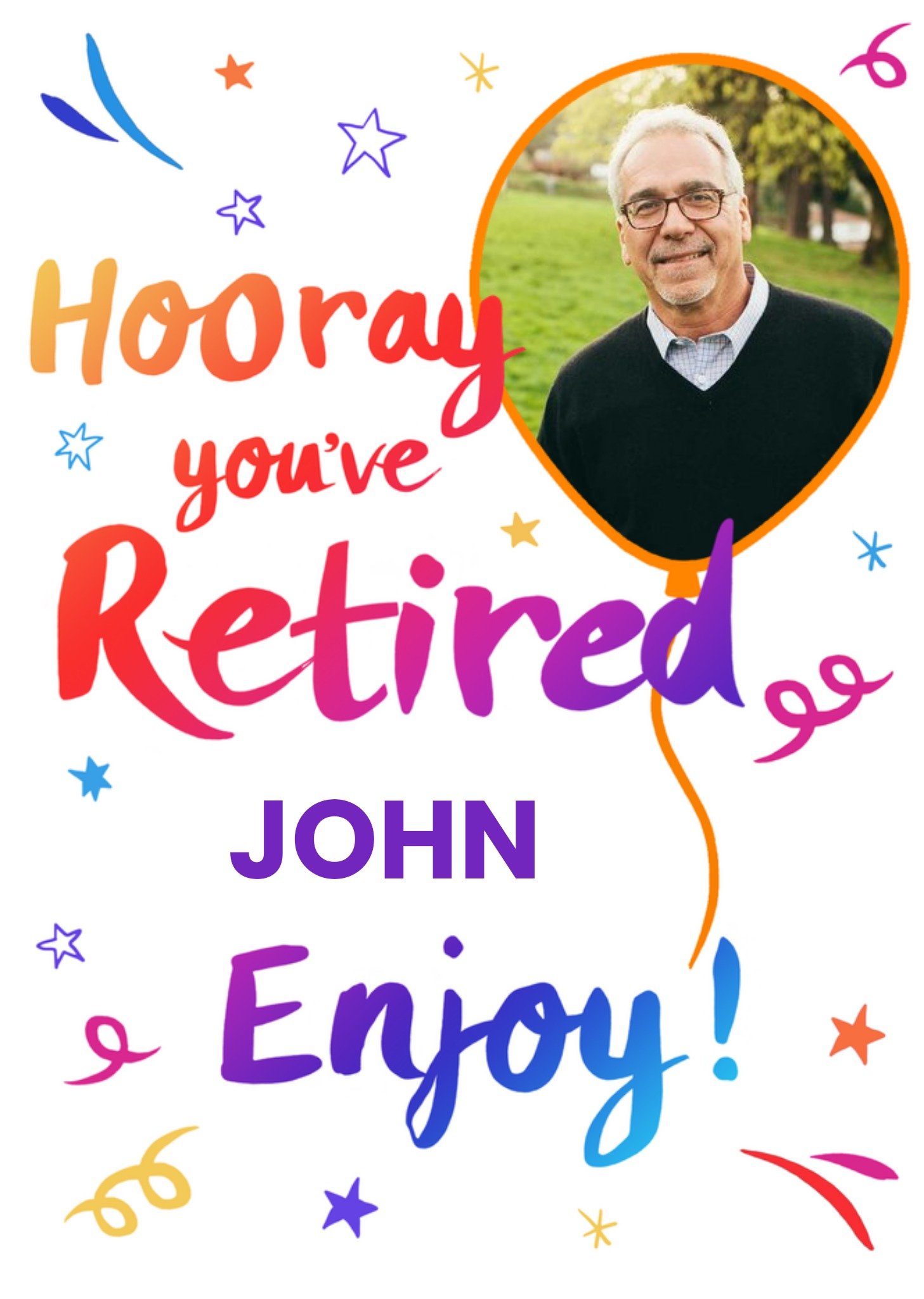 Moonpig Colourful Typography Surrounded By Stars Retirement Photo Upload Card