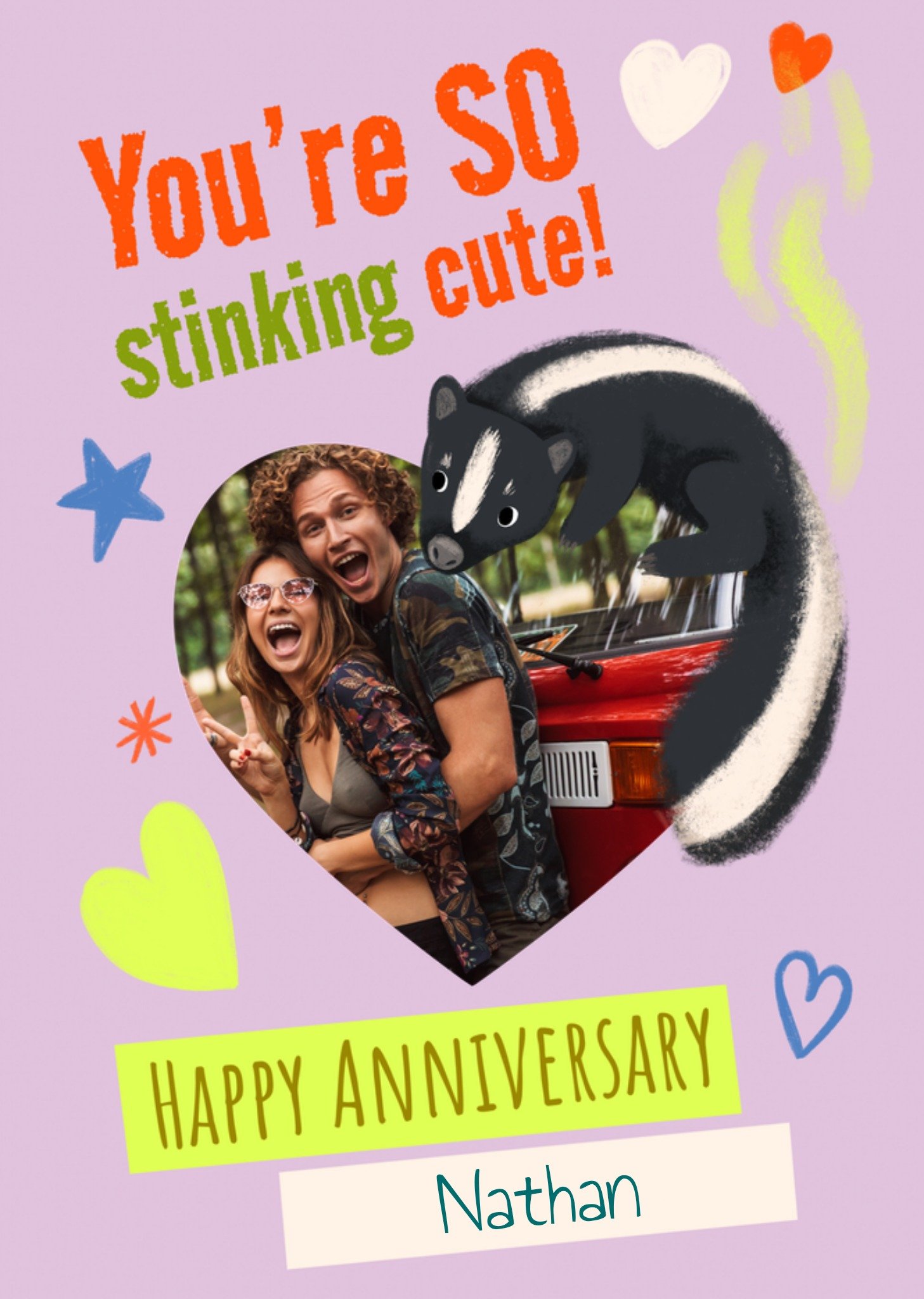 Moonpig Humorous You Are So Stinking Cute Illustrated Skunk Photo Upload Anniversary Card