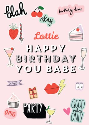 Happy Birthday you Babe fun modern card - stickers emojis