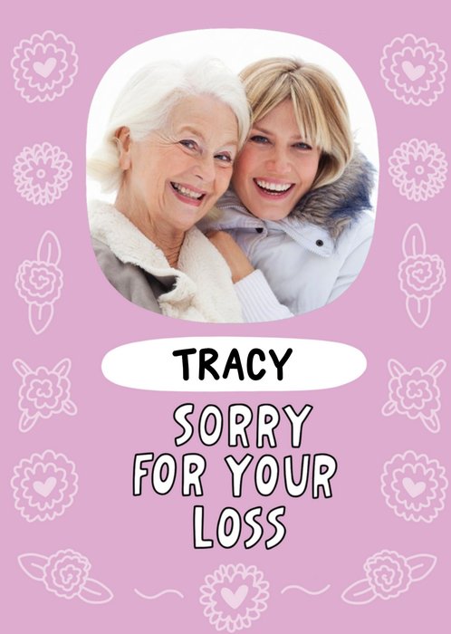 Floral Icons Border Photo Upload Personalised Sympathy Card
