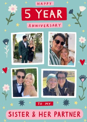 Happy 5 Year Anniversary Sister And Her Partner Photo Upload Card