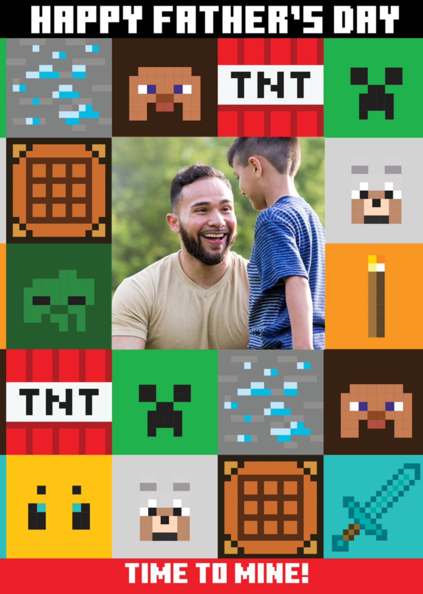 Moonpig Minecraft Block Pattern Photo Upload Father's Day Card