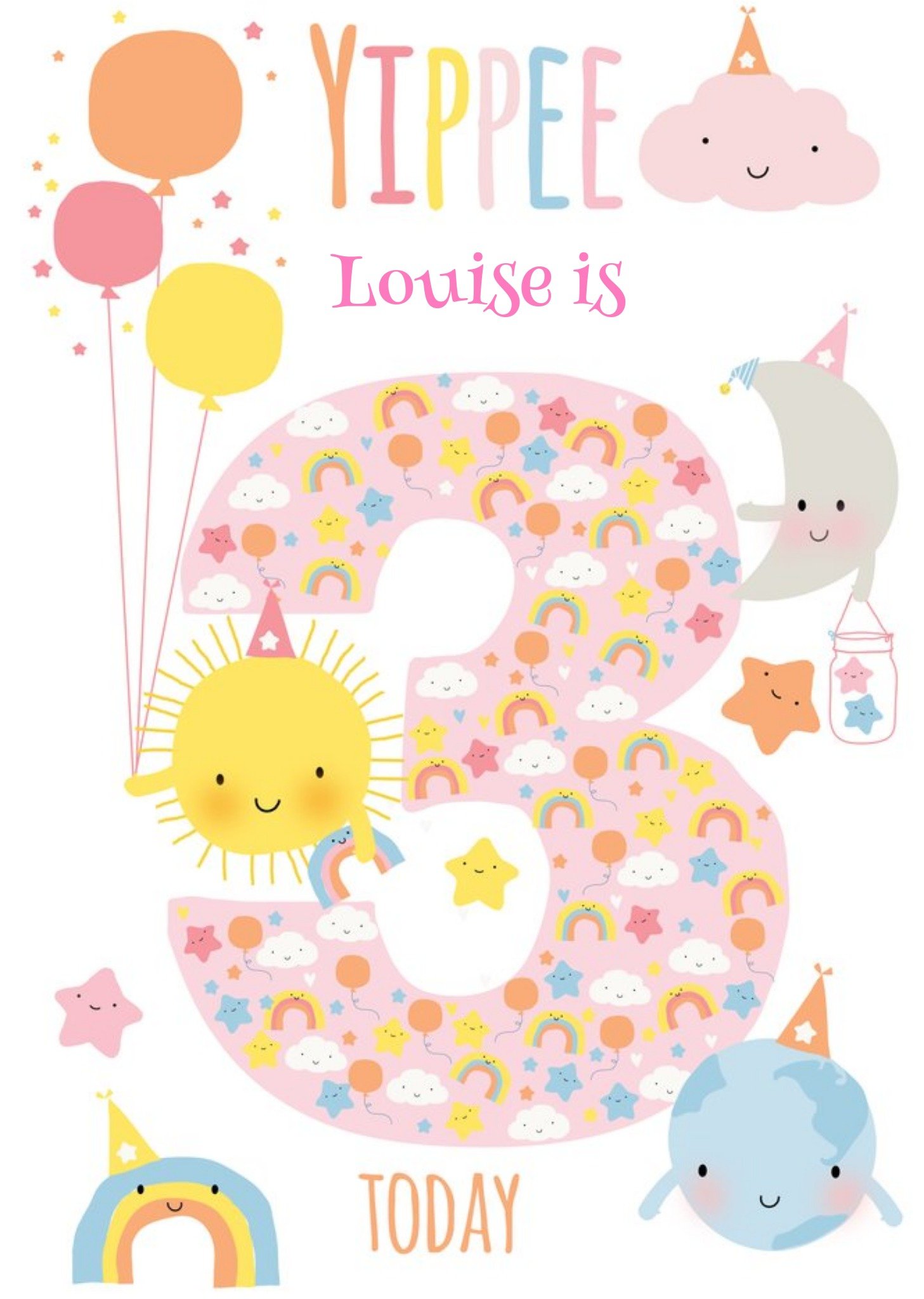 Moonpig Cute Sun Cloud Rainbow Moon World Personalised Happy 3rd Birthday Card