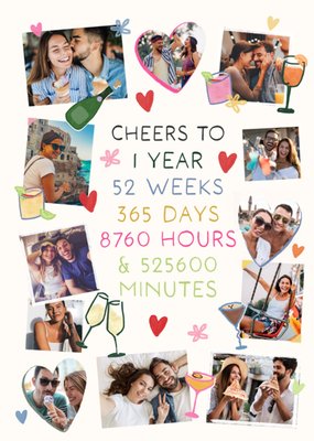 Cheers To 1 Year Photo Upload Anniversary Card