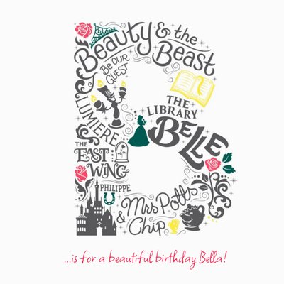 Disney Scribble Beauty & The Beast Personalised Text Card