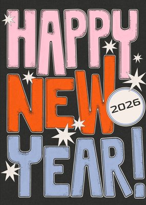 Happy New Year Colourful Typography Card 