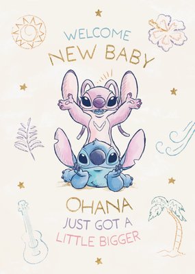 Disney Lilo And Stitch Ohana Just Got A Little Bigger Illustrated New Baby Card