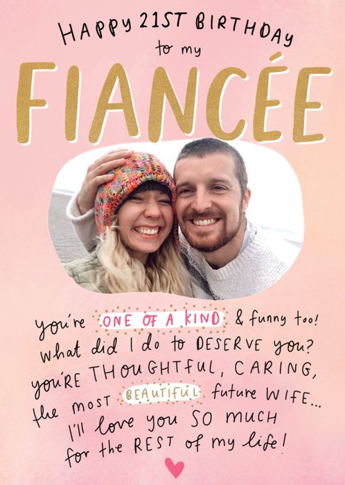 Photo upload Fiancée Birthday Card