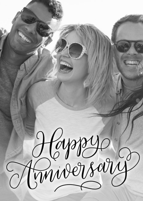 Happy Anniversary Script Font Photo Upload Card