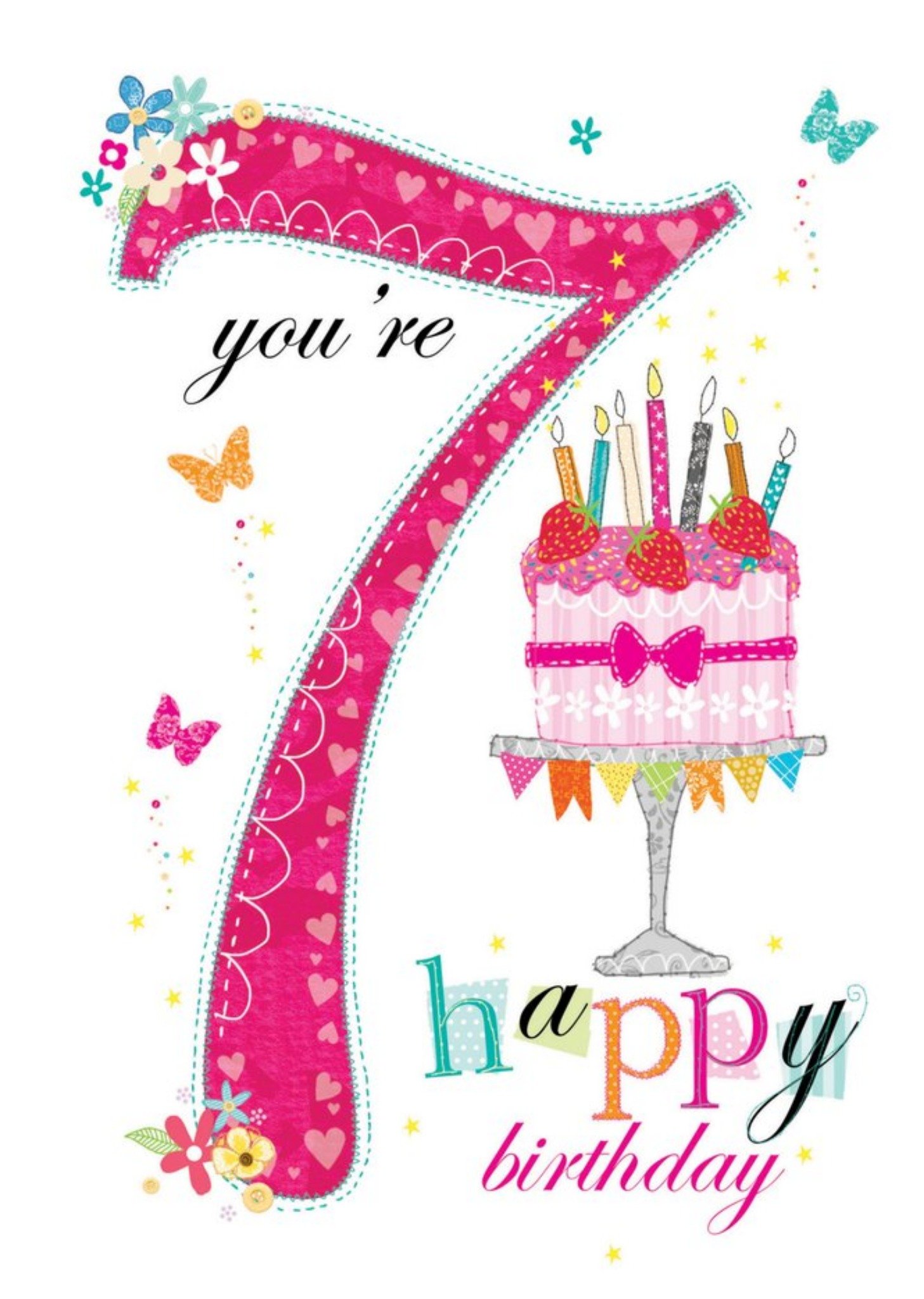 Moonpig You're 7 Today Pink Birthday Card