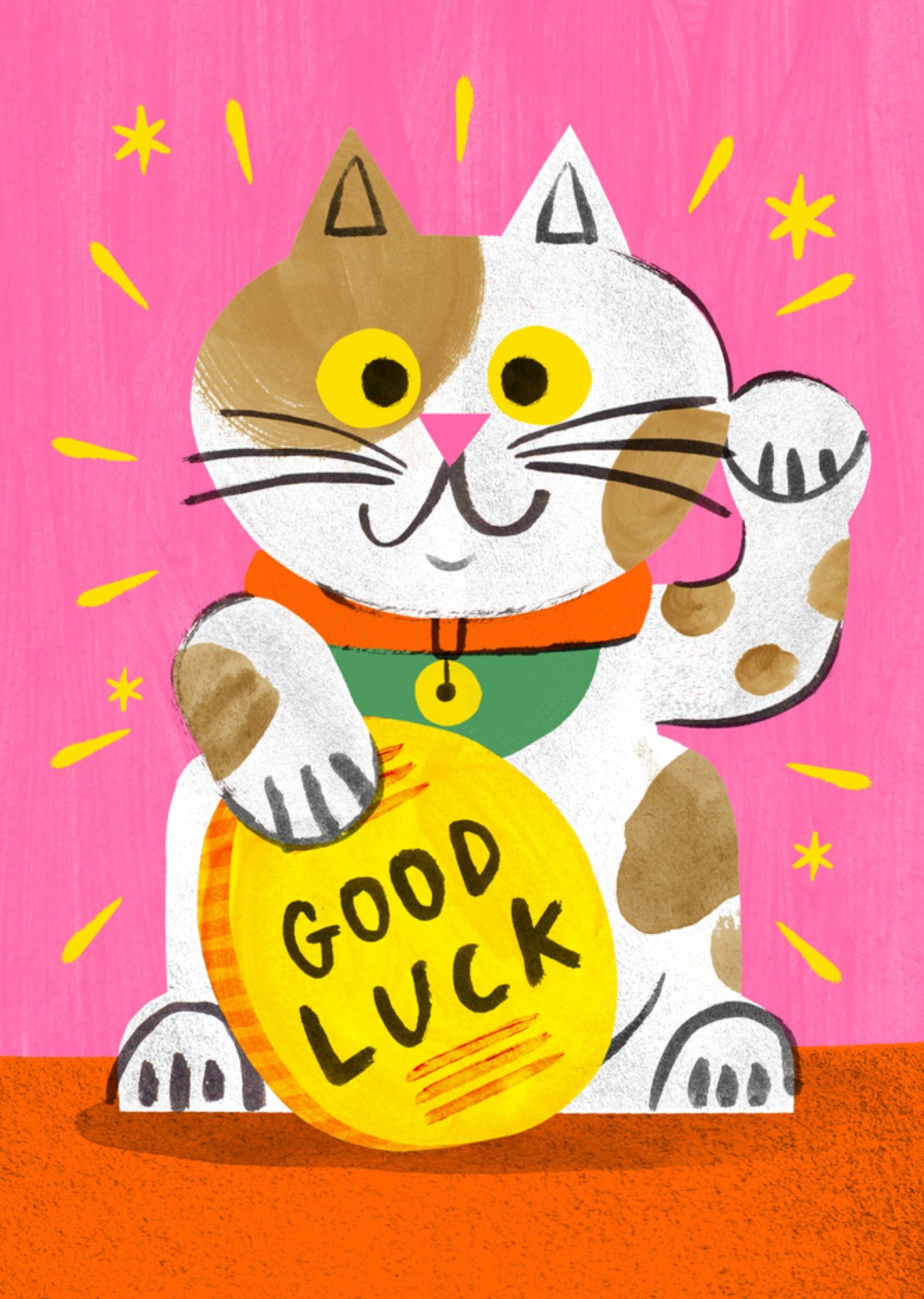Moonpig Lucky Cat Illustration Good Luck Card