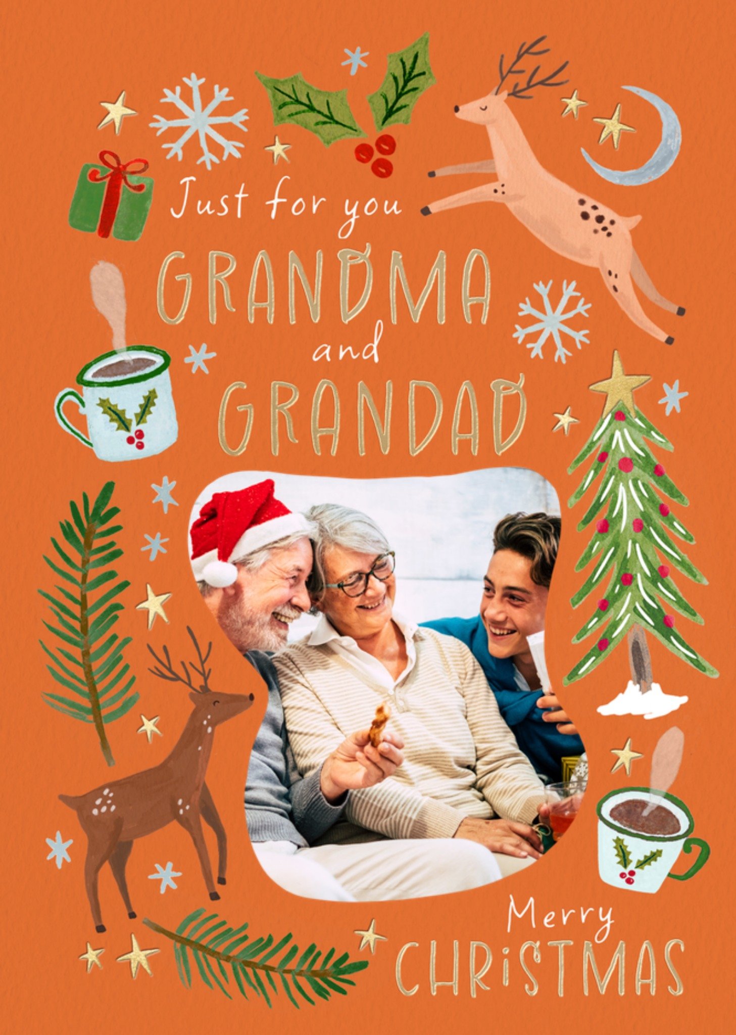 Moonpig Just For You Grandma And Grandad Illustrated Photo Upload Christmas Card