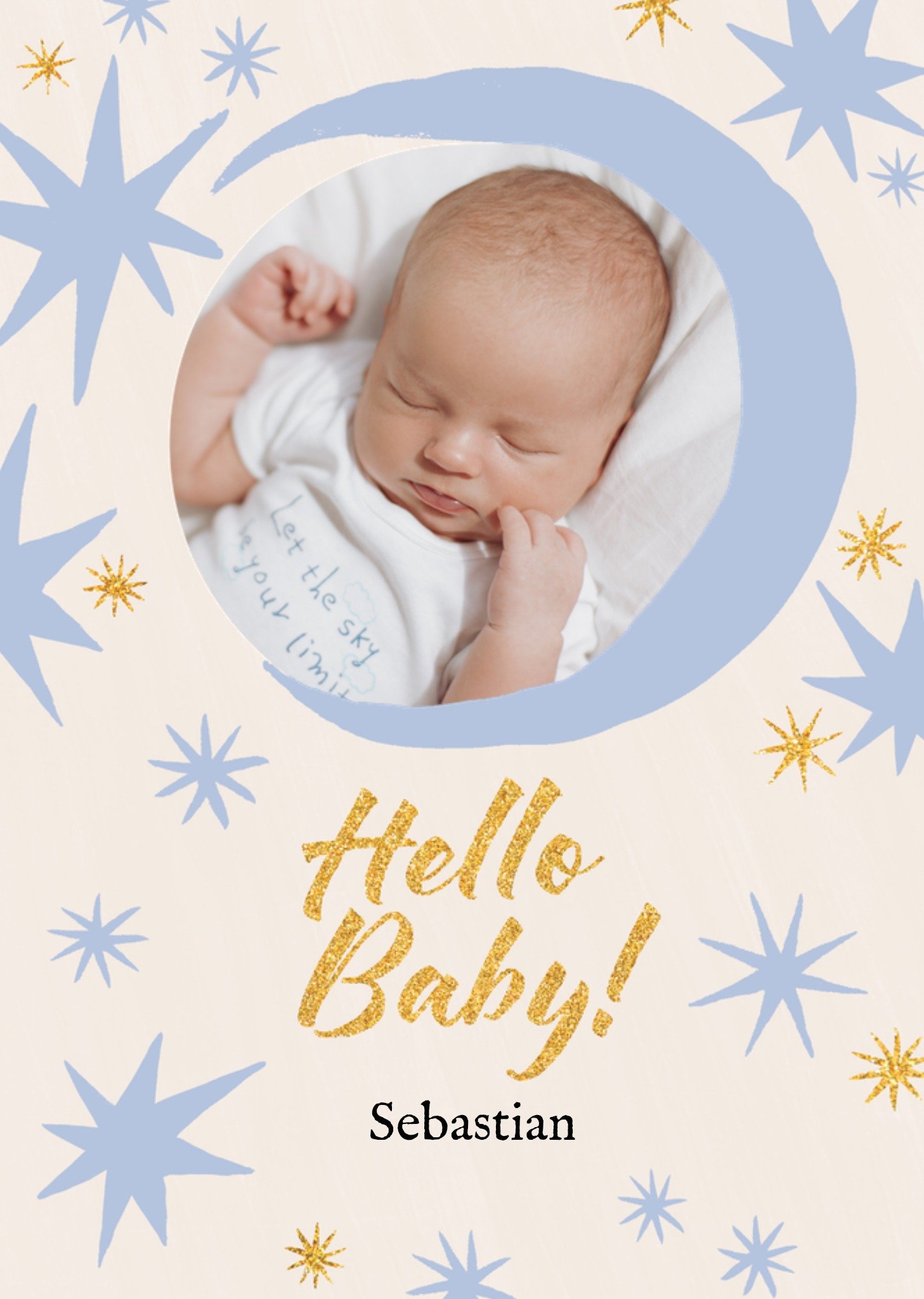 Moonpig New Baby Stars And Moon Illustrated Photo Upload Card