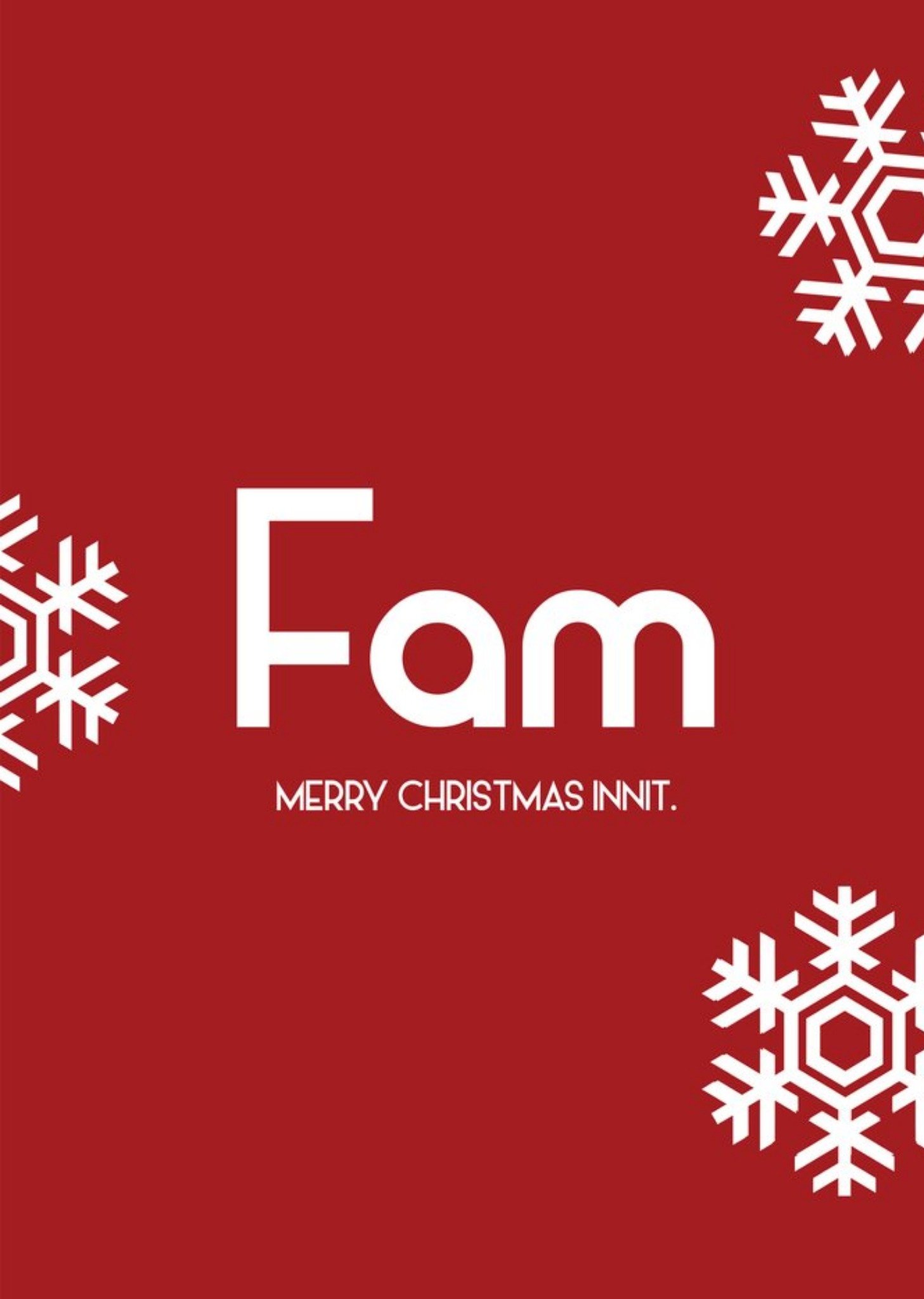 Moonpig Typography With Snowflakes On A Red Background Fam Christmas Card