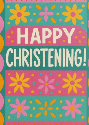 Colourful Geometric Floral Happy Christening Card