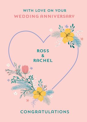 Editable Heart and Flowers Wedding Anniversary Card