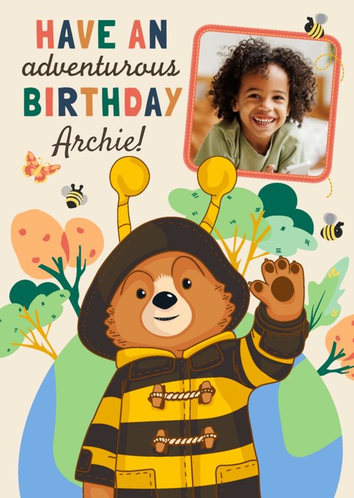 Bumblebee Paddington Adventurous Birthday Photo Upload Card