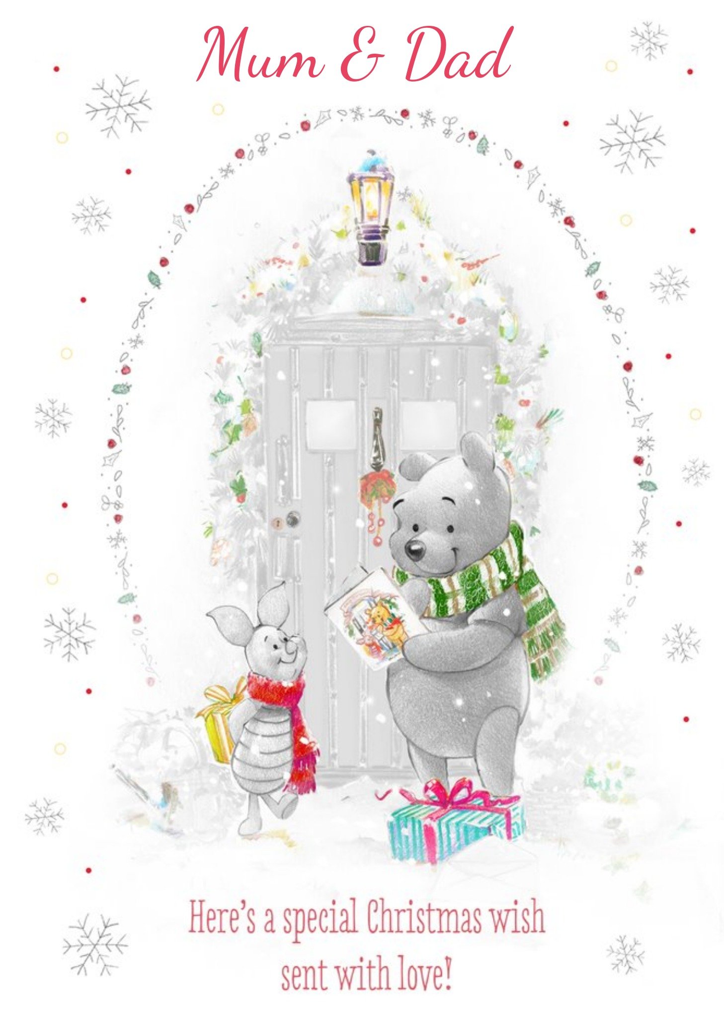 Disney Winnie The Pooh Black And White Special Christmas Personalised Card