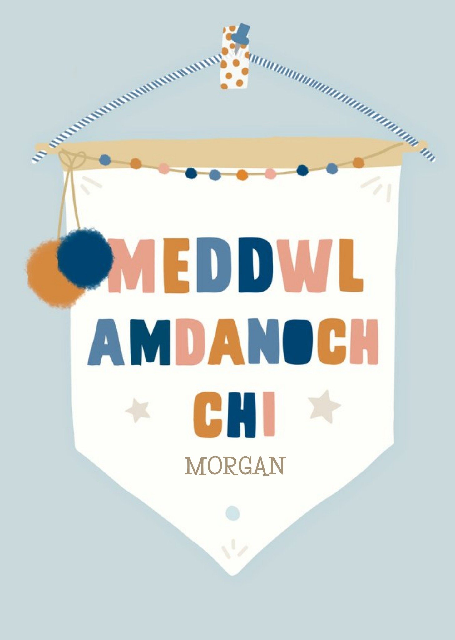 Moonpig So Wonderful Typographic Welsh Thinking Of You, Meddwl Amdanoch Chi Card