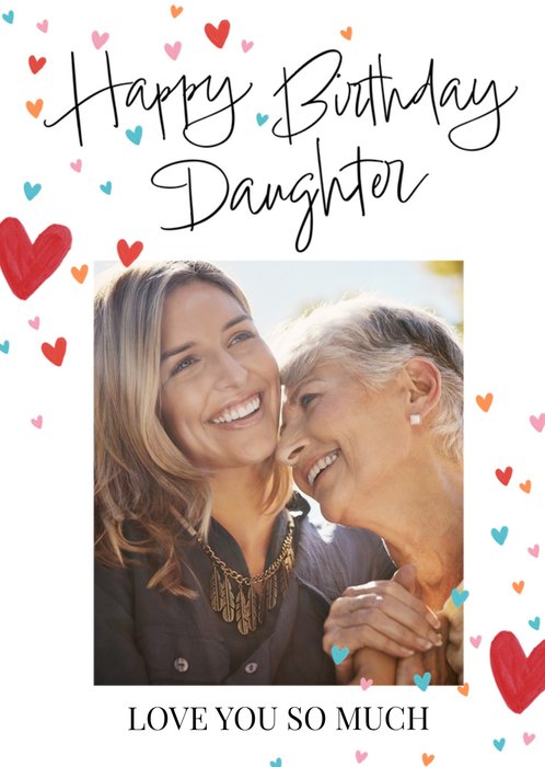 Daughter Love Heart Photo Upload Birthday Card