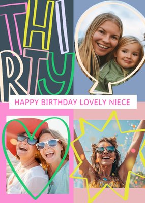 Niece Thirty Bold Typography Photo Upload Birthday Card