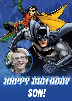 Illustrated Batman And Robin Photo Upload Son Birthday Card