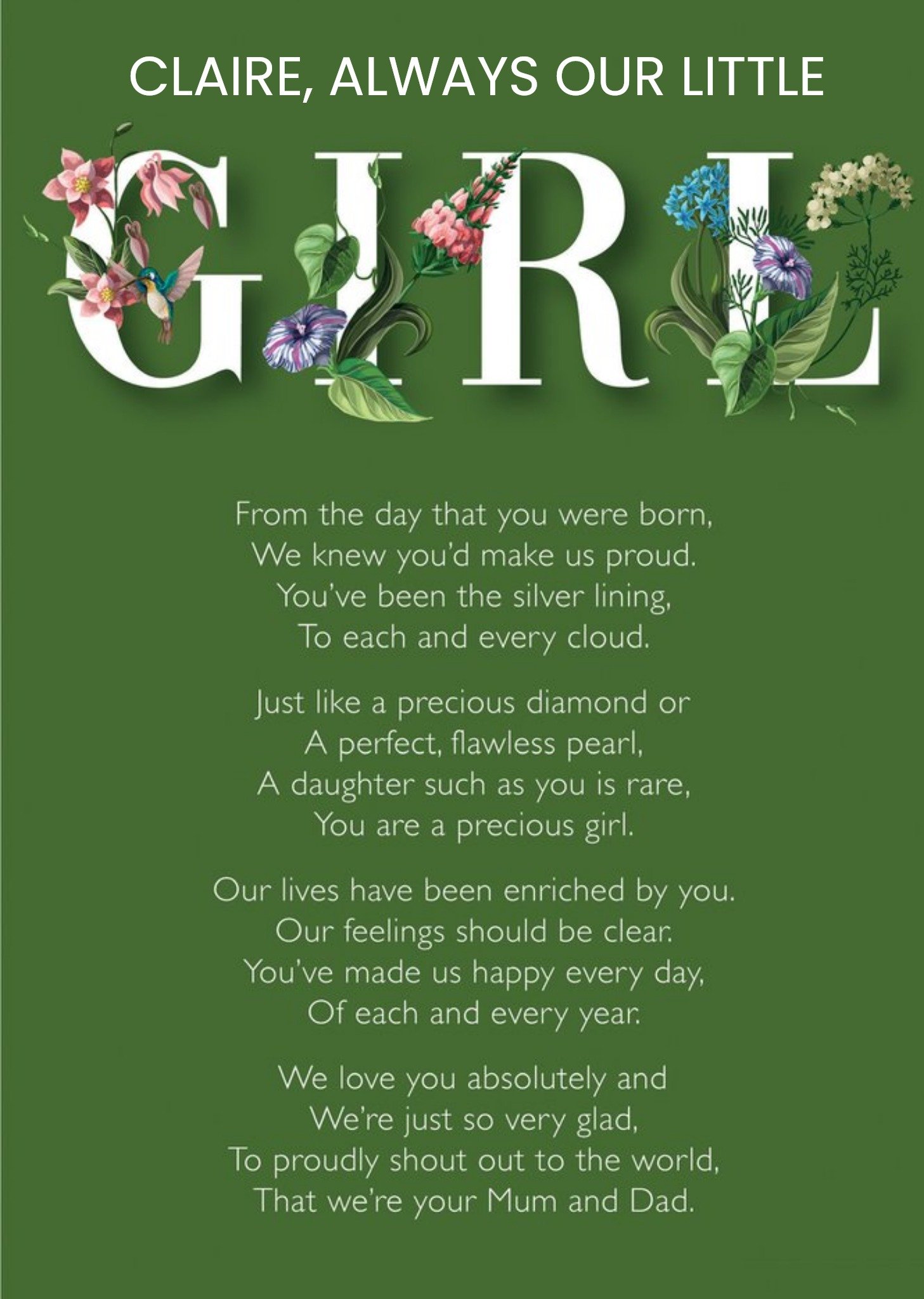Moonpig Our Little Girl Floral Poem Card