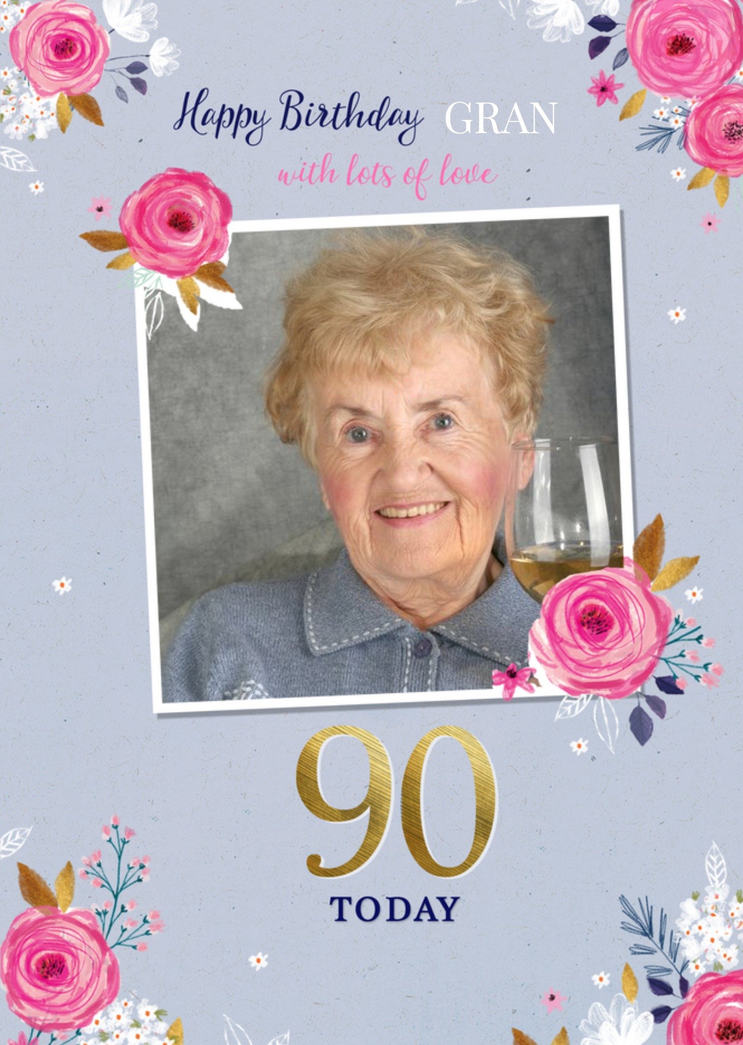 Moonpig Illustrated Roses And White Flowers Happy Birthday Gran 90 Today Birthday Card