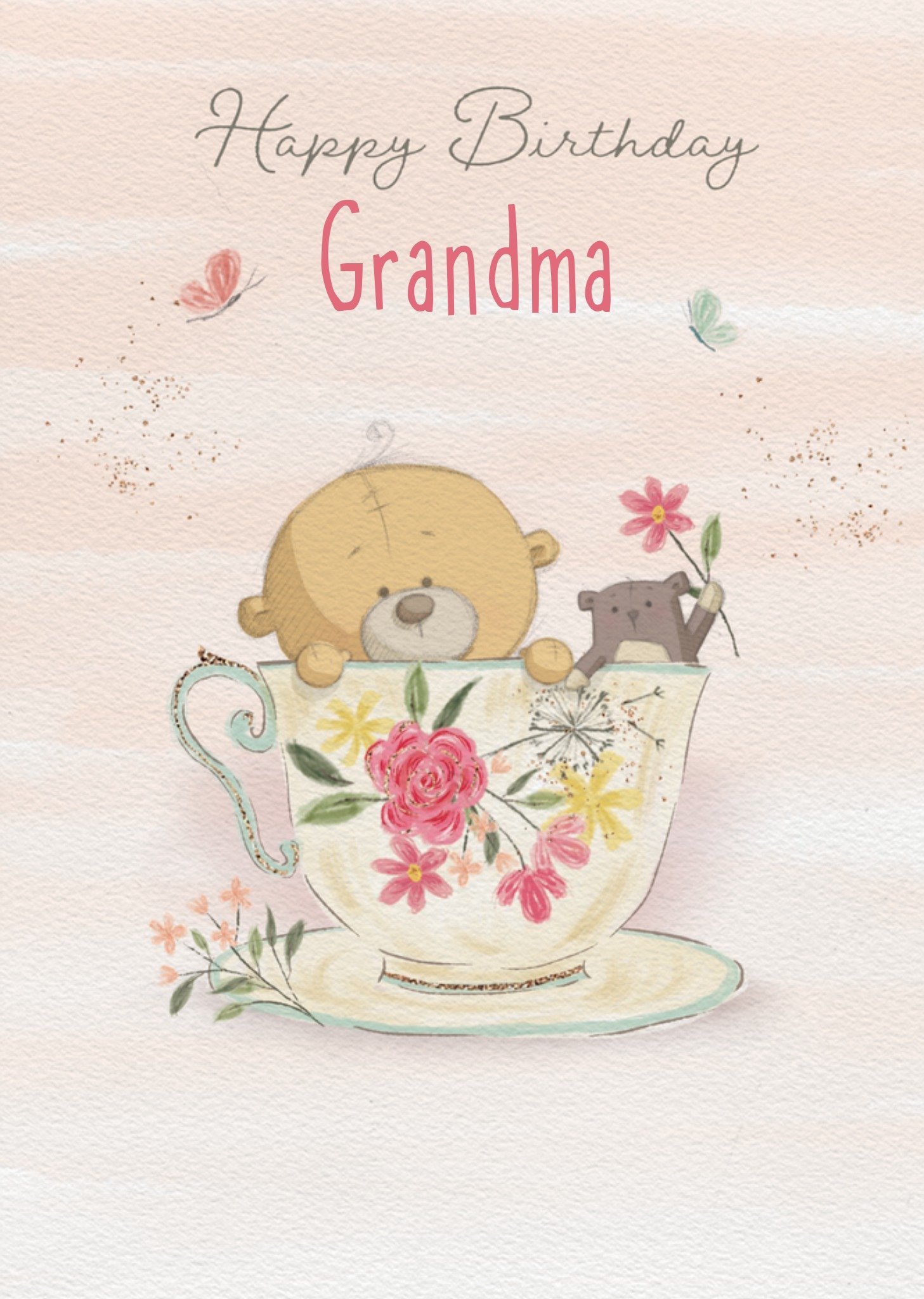 Uddle Happy Birthday Grandma Illustrated Teacup And Saucer Birthday Card, Large